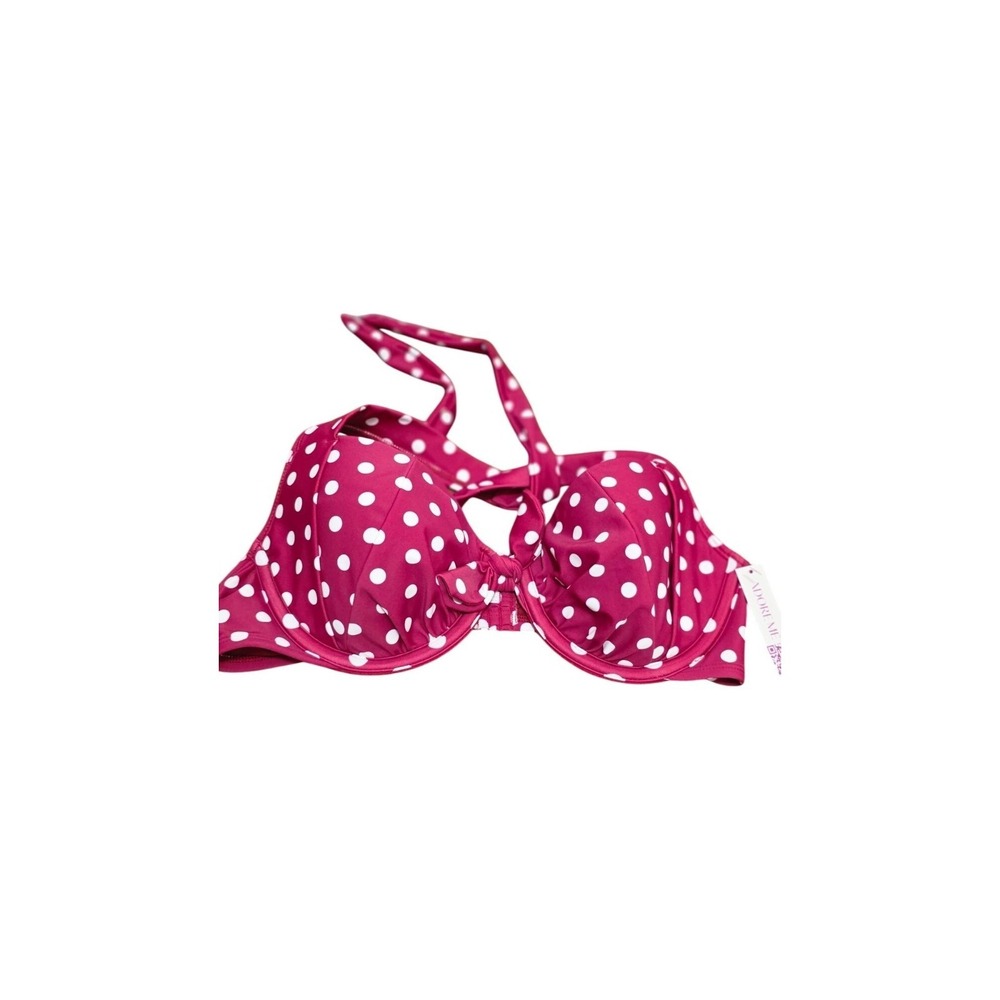 Adore Me Women's 34DD Red & White Polka Dot Padded Halter Bikini Top Underwire S